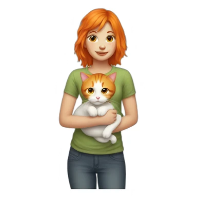 girl with orange hair holding fat cat sticker