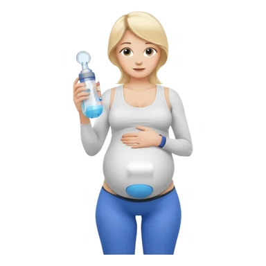 Woman blonde hair white tank top blue leggings pregnant belly holding a pump sticker