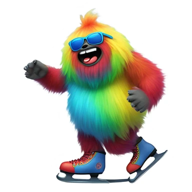 fat rainbow yeti ice skating  sticker