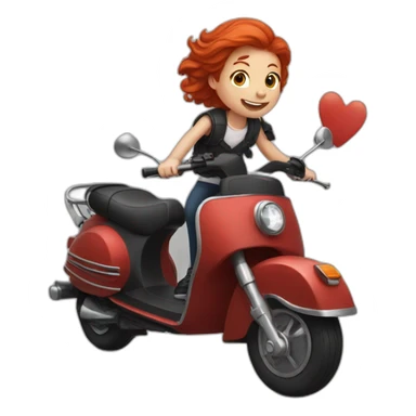 Red Headed boy riding a black scooter with a girl on the back sticker