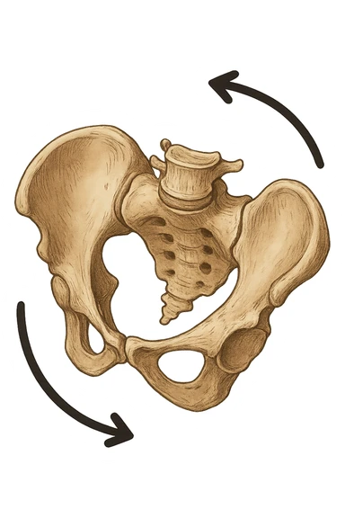 Bacino anatomico ruotato in senso orario con le frecce per far capire sticker