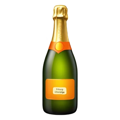 Bottle of champagne with yellow/orange label sticker