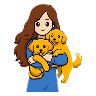 woman with long brown hair holding a golden retriever dog in her arms sticker