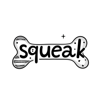dog bone with the word 'squeak', colorful doodle style sticker