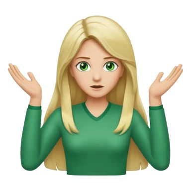 lady with long blonde hair, green eyes throwing arms in the as if confused sticker