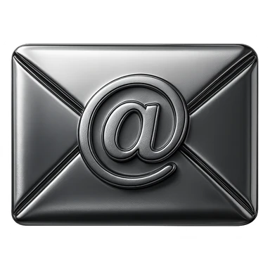 chrome envelope with a prominent email @ sign in the center, shiny metallic, chrome style sticker