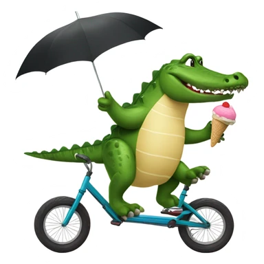 Crocodile eating an ice cream sandwich while riding a unicycle while holding an umbrella sticker
