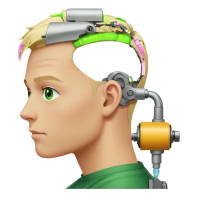 Male, no glasses, blonde hair, right side of hair shaved with a machine, face turned towards the camera sticker