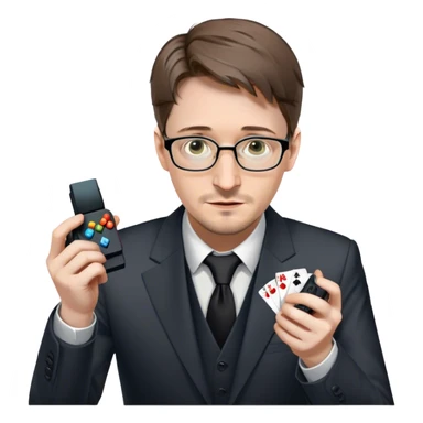 Edward Snowden ads magician revealing a deck of cards but instead of cards it’s a gaming controller  sticker
