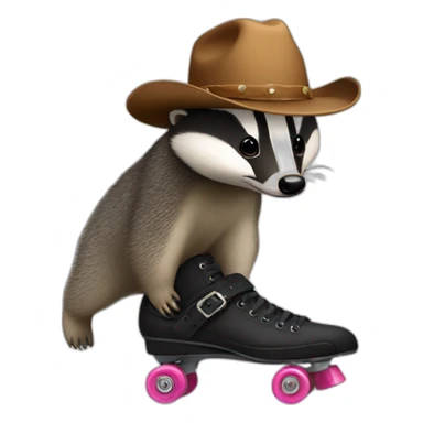Badger with a cowboy hat rollerskating sticker