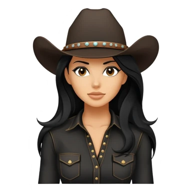 hot tanned woman with long black hair cowgirl style wearing black outfit sticker