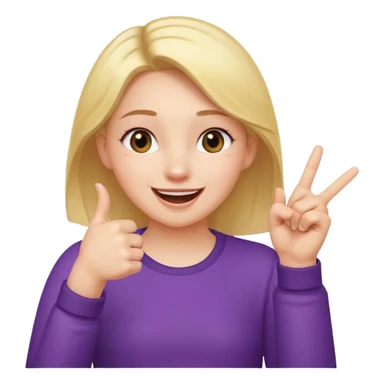 girl with her hand up holding her thumb and index finger close together tip to tip giggling sticker