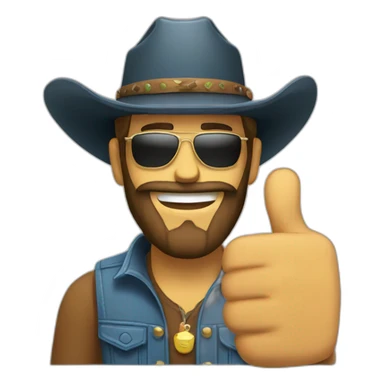 bearded man with cowboy hat and sunglasses and thumbs up sticker