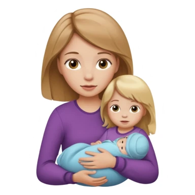 Make a girl with a baby in her arms. A girl should have light brown hair, and a baby girl should have blonde hair. sticker