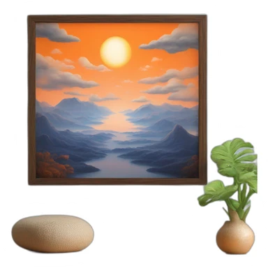 dreamland picture painting orange in wood frame  sticker