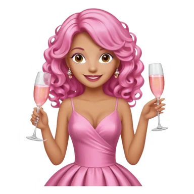 One lady with long pink curled hair and tan skin holding a glass of  pink champagne in each hand sticker