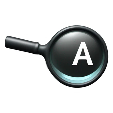 a magnifying glass. Inside the circular lens a pixelated letter 'A' sticker