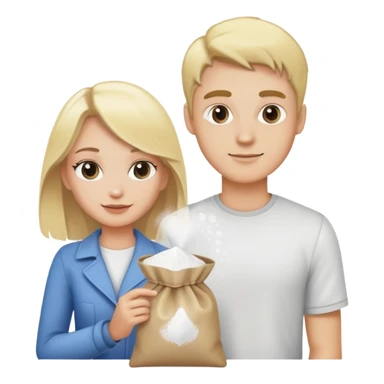 Blonde guy and blonde girl holding a bag of white powder sticker