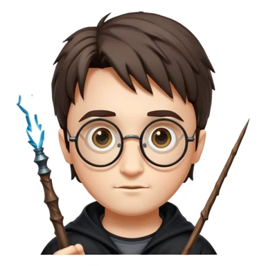harry potter with round glasses, lightning scar, and wand sticker