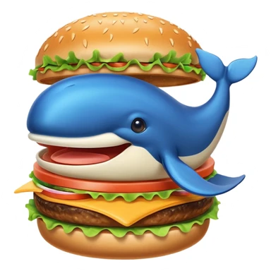 A playful mix of a burger and a whale, Telegram emoji style sticker
