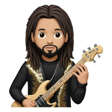 Reginald Fieldy Arvizu from Korn with long dark brown hair, light tan skin, black sequin outfit sticker