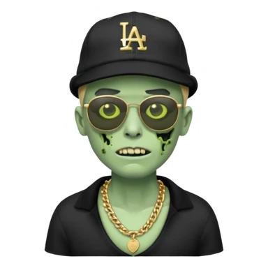Green Zombie with black sun glasses dodger hat and gold necklace sticker