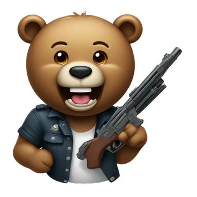 bear smiling with grillz on his teeth with a gun in his hand sticker