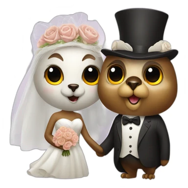 owl-bride and beaver-groom sticker