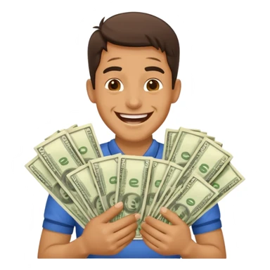 laughing man holding lots of money sticker