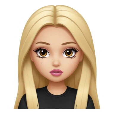 pretty bratz baddie, long blonde straight hair, pretty makeup, fake lashes, baddie clothes sticker