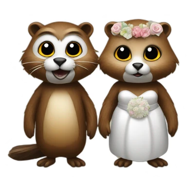 wedding of a beaver with a tail and an owl with a beak sticker