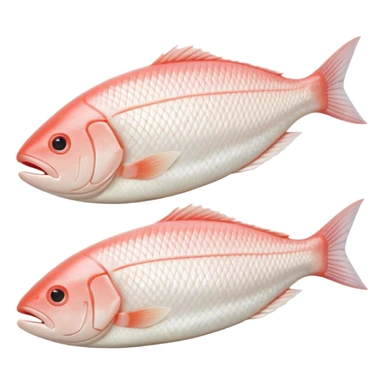 realistic white fish fillet boneless skinless pre-cut trimmed natural shape soft curves pale ivory to pinkish-white moist glossy fine muscle grain neat no bones skin head tail no plate seasoning no faces clean 3D soft lighting transparent background emoji scale sticker