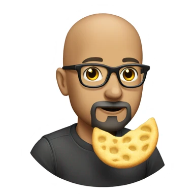 Bald guy with glasses and beard eating chip sticker