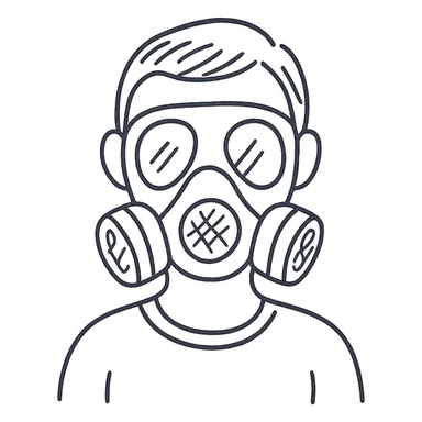 hand drawn outline icon of a person wearing a gas mask sticker