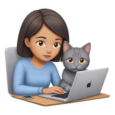 A girl is working on a laptop with a cat lying next to it sticker