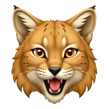 Cinematic-detailed-Yawning-Lynx-Portrait-Emoji – Head tilted slightly with a dramatic, wide-open yawn, revealing a sleek golden-brown fur coat with subtle spots, signature black ear tufts standing tall, round amber eyes barely open in drowsy contentment. sticker
