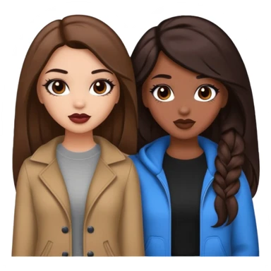 Boujy baddie best friends, trendy heavy makeup both dark hair one light skinned and one mocha brown pretty hair style  sticker