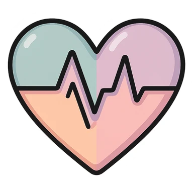 stylized heart with two peaks cardiogram line inside, icon-color-outlined style, thin clean contours, soft rounded shapes, pastel palette #98B5BC, #B5B3C1, #C9A3C9, #E4C0CA, #F7DCD1, #F7C0AA, detailed shadows and highlights, soft lighting, transparent background, no base or decoration sticker