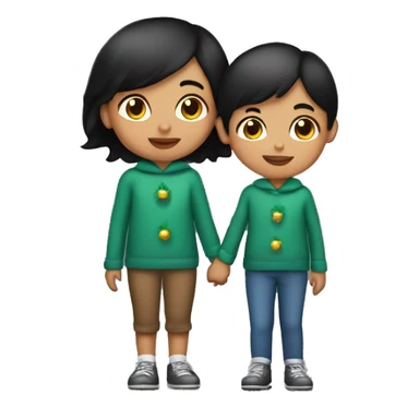 Hispanic girl with short black straight hair holding little boys hand at Christmas parade  sticker