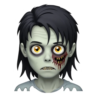 Zombie Boy with black long messy hair and teenager aparience, black background sticker