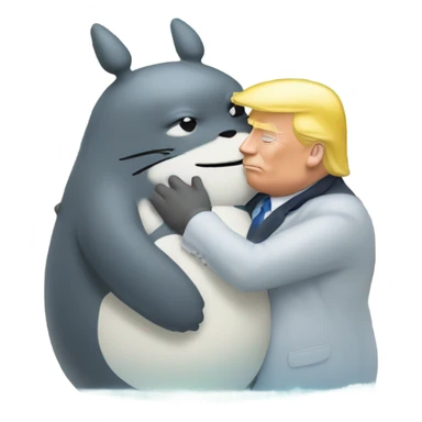 Photo realistic, Donald Trump, kissing and embracing Totoro at the beach by the pool sticker