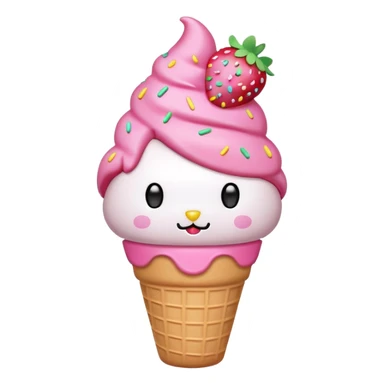 Hello Kitty inspired ice cream cone, kawaii face, pink cone sticker