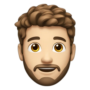 Young man with brown hair and beard, black plugs in the lobe, HAppy face expression sticker