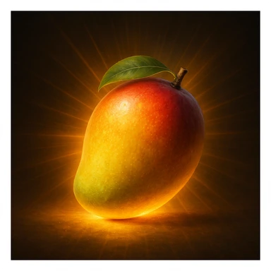 a glowing mango, realistic style, radiant light effect sticker