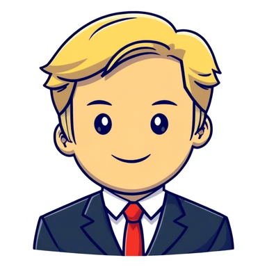 Oleg Tinkov, smiling, blond hair, wearing a business suit sticker