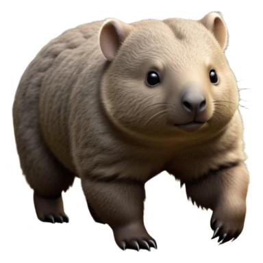 cinematic-stout wombat-realistic-full-body-waddling-emoji,-stout-muscular-frame-covered-in-coarse-brown-fur,-short-powerful-legs-trotting-determinedly-through-bushland,-round-dark-eyes-filled-with-calm-confidence,-tiny-rounded-ears-twitching-slightly,-strong-digging-claws-visible-on-sturdy-paws,-simplified-yet-realistic-focused-features,-highly-detailed,-glowing-with-a-subtle-earthy-glow sticker