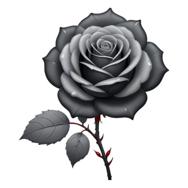 black rose with grey stem, grey leaves, blood droplets sticker