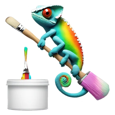 Rainbow Chameleon sits on a brush with paint sticker