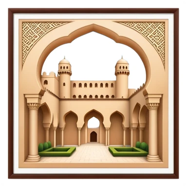 Realistic Alhambra de Granada Landmark Emoji, showcasing the Moorish palace’s intricate arches, geometric patterns, and historic fortress walls. sticker