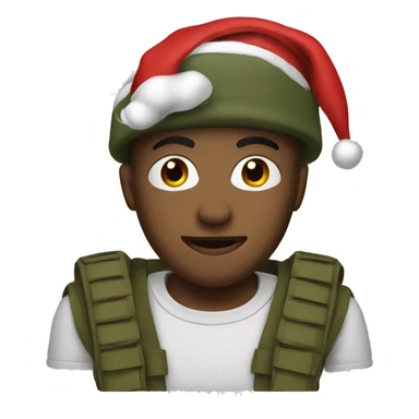 A soldier with a santa hat sticker